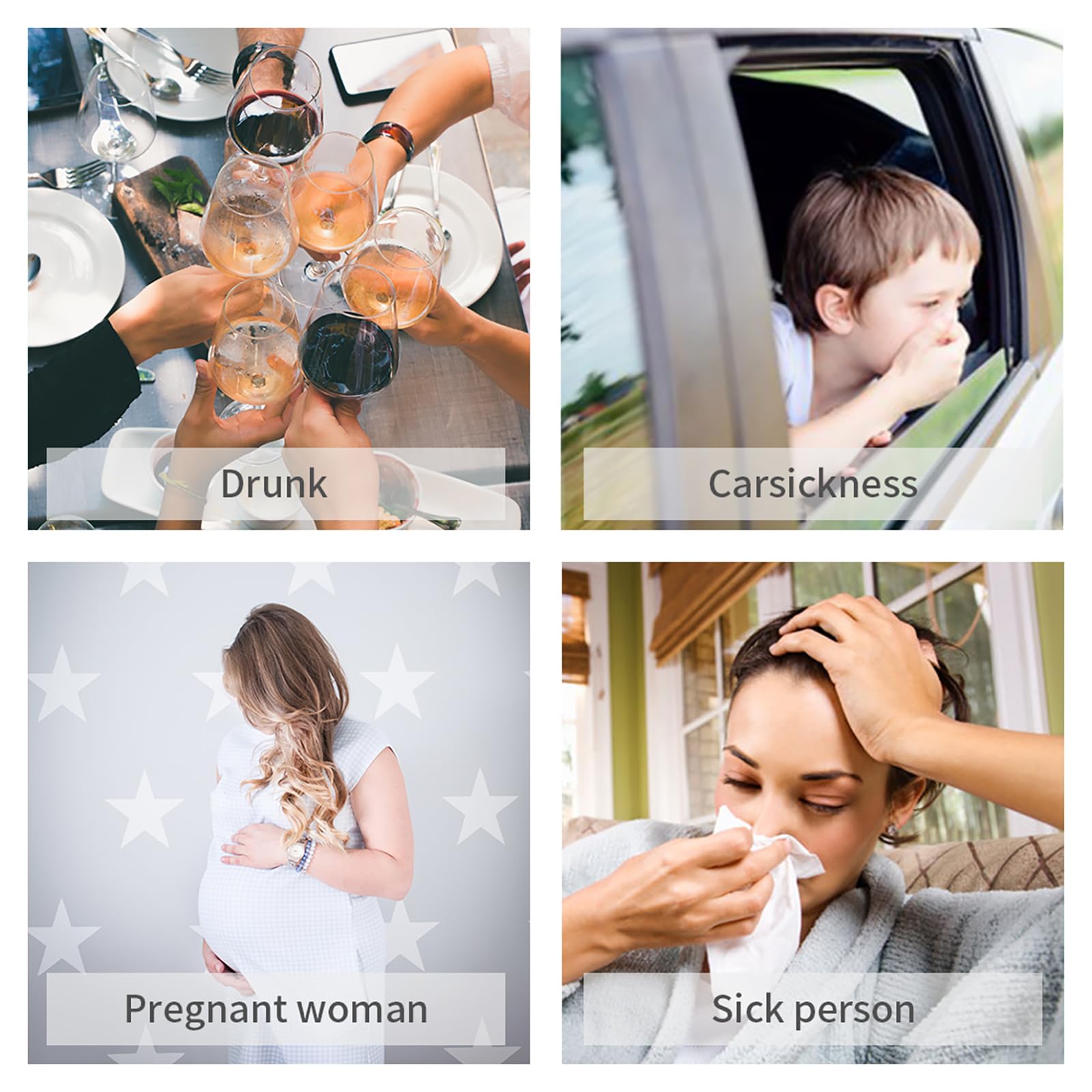 PukeBag multi-purpose use covers travel sickness, pregnancy nausea, and post-surgery moments.