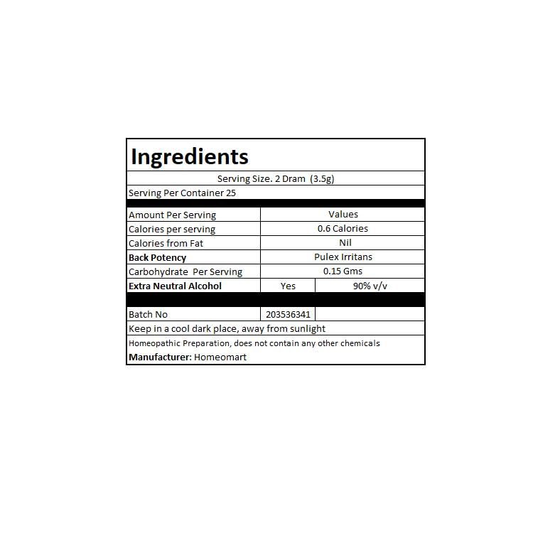 Dosage instructions for Pulex Irritans pellets in a two-pack