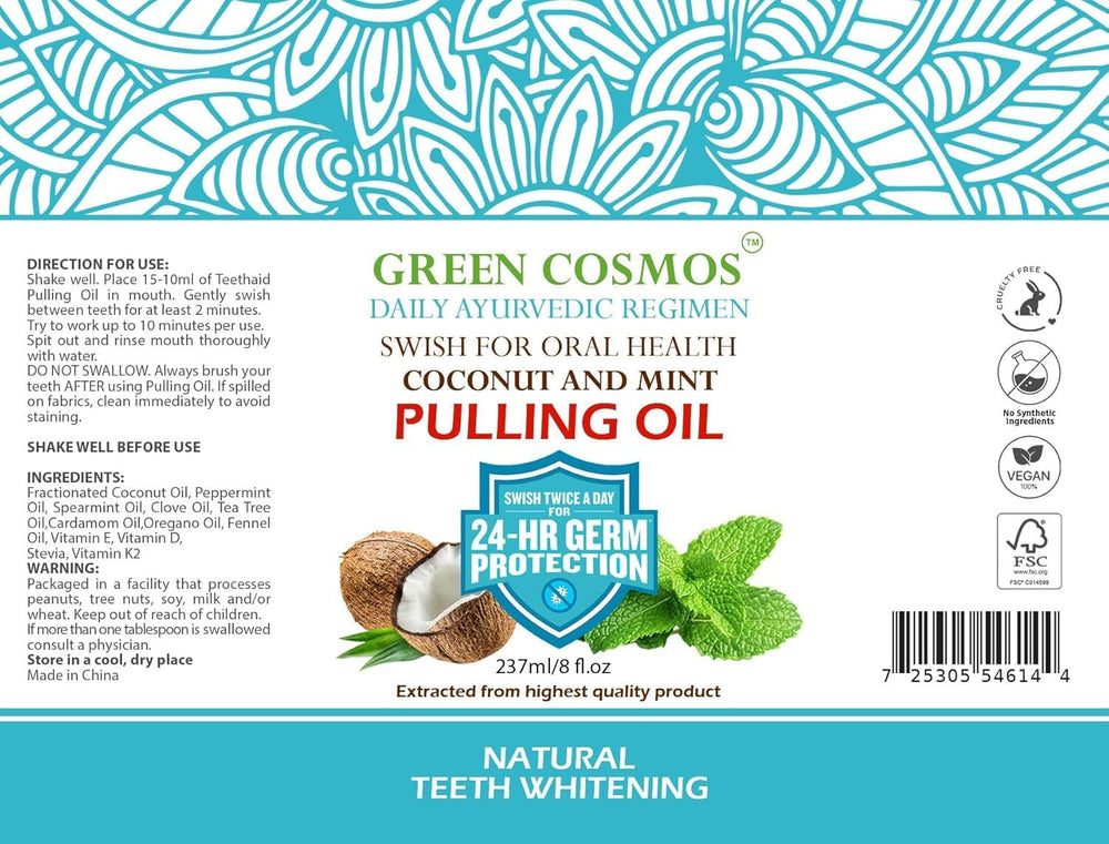 Natural fractionated coconut oil and essential oils used in the pulling oil
