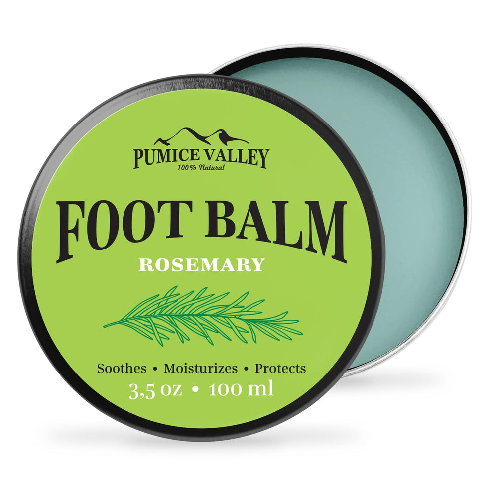 Pumice Valley Foot Balm Cream application closeup showing smoothing texture for dry heels.