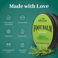 Pumice Valley Foot Balm Cream vegan formula highlighted on packaging.