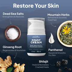 Pumice Valley foot cream features Dead Sea salts for mineral-rich care of feet.