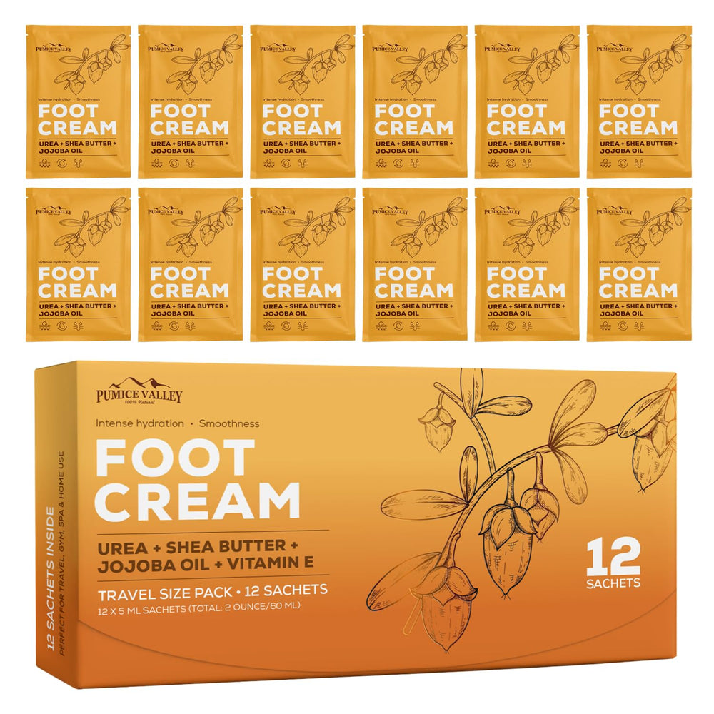 Pumice Valley travel pack foot cream for on-the-go moisture.