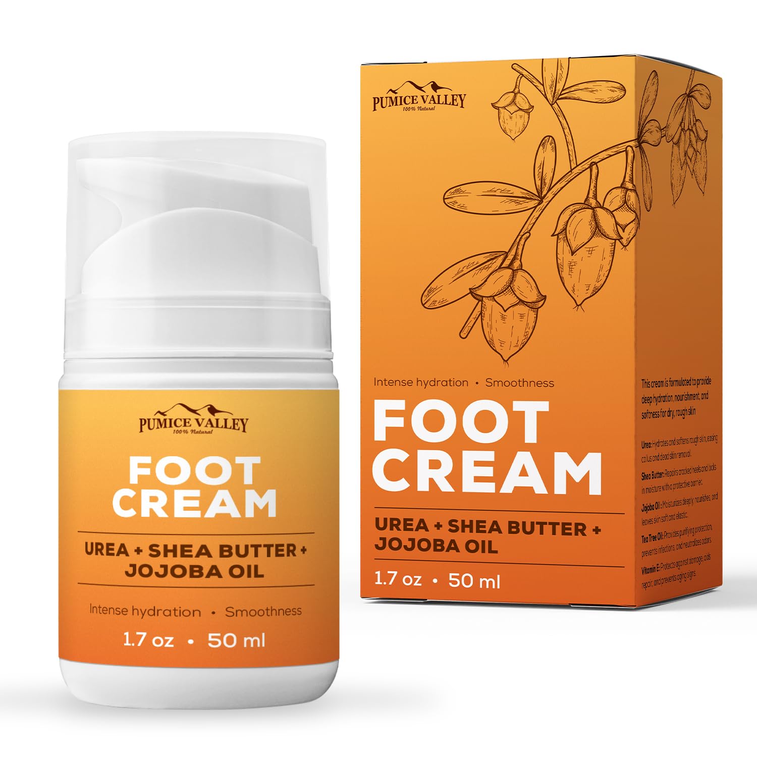 Pumice Valley Foot Cream tube closeup highlighting hydration for dry feet.