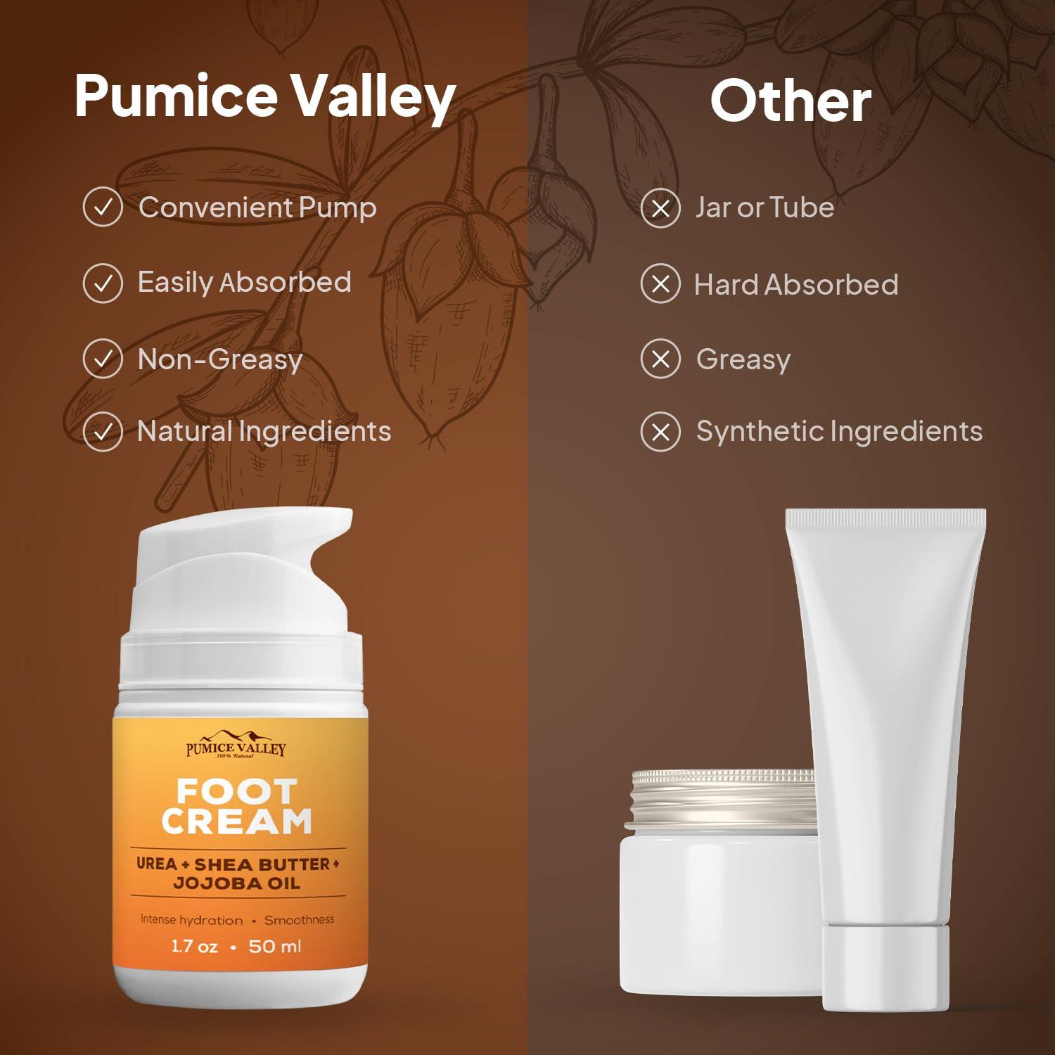 Pumice Valley Foot Cream with urea and shea butter ingredients.
