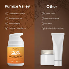 Pumice Valley Foot Cream with urea and shea butter ingredients.