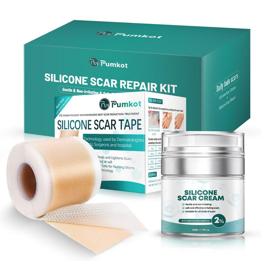 Pumkot scar cream bottle closeup highlighting nourishing formula for scars