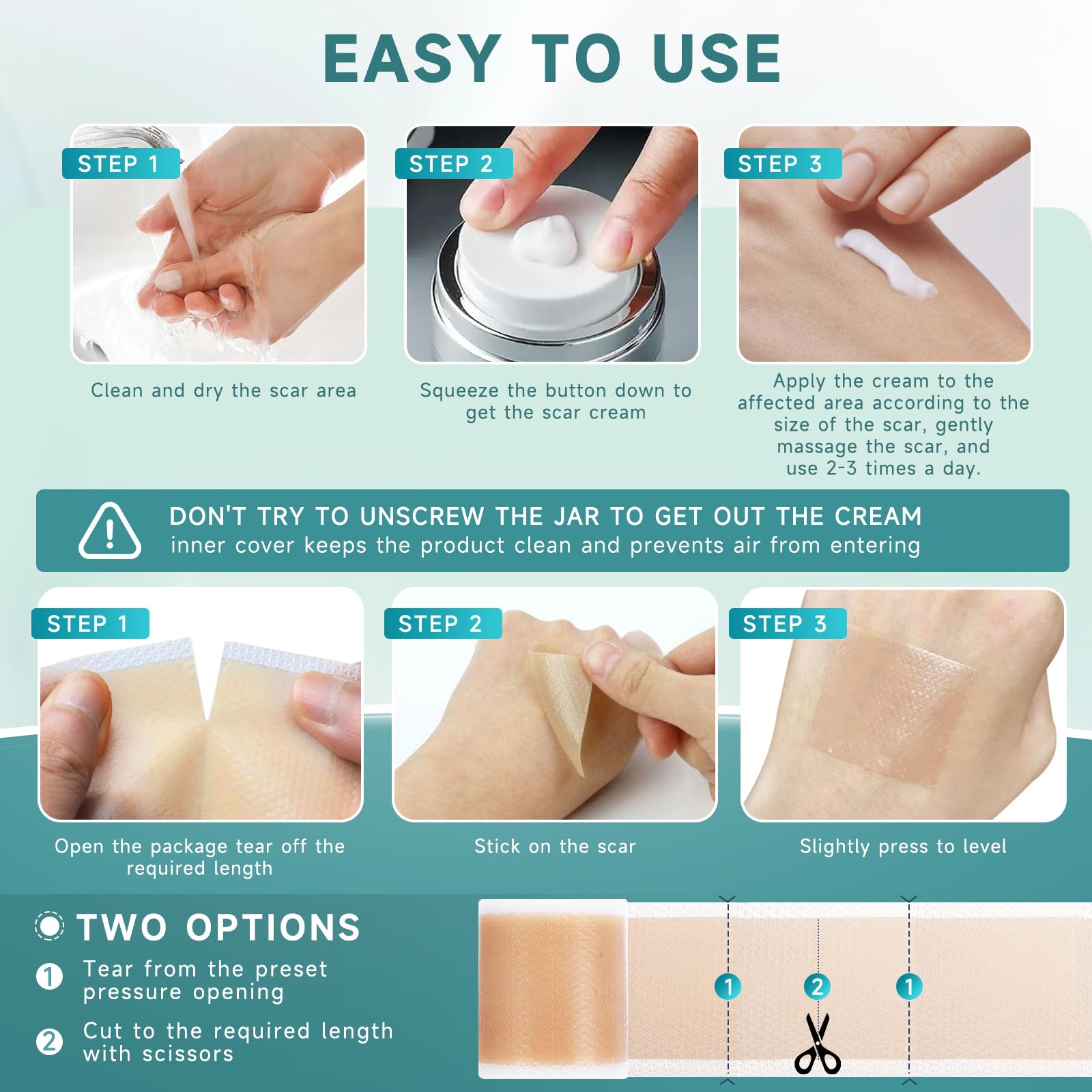 Pumkot scar kit in use on skin showing dual-action repair