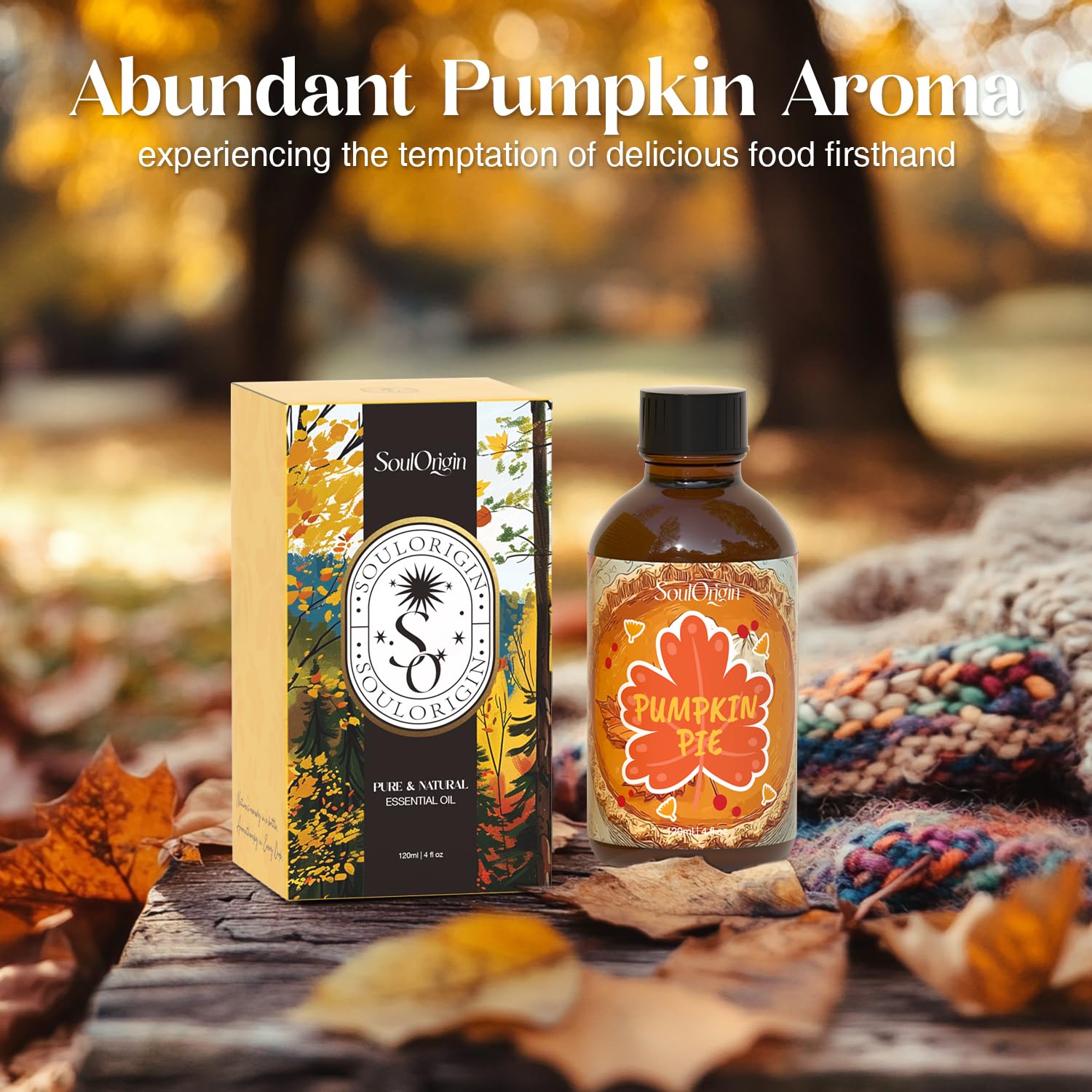 Pumpkin pie scented essential oil with autumn decor