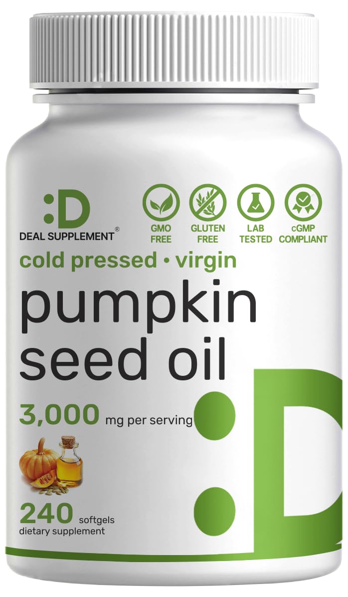 Bottle of Pumpkin Seed Oil 3,000mg with Saw Palmetto softgels, 240-count