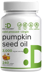 Bottle of Pumpkin Seed Oil 3,000mg with Saw Palmetto softgels, 240-count