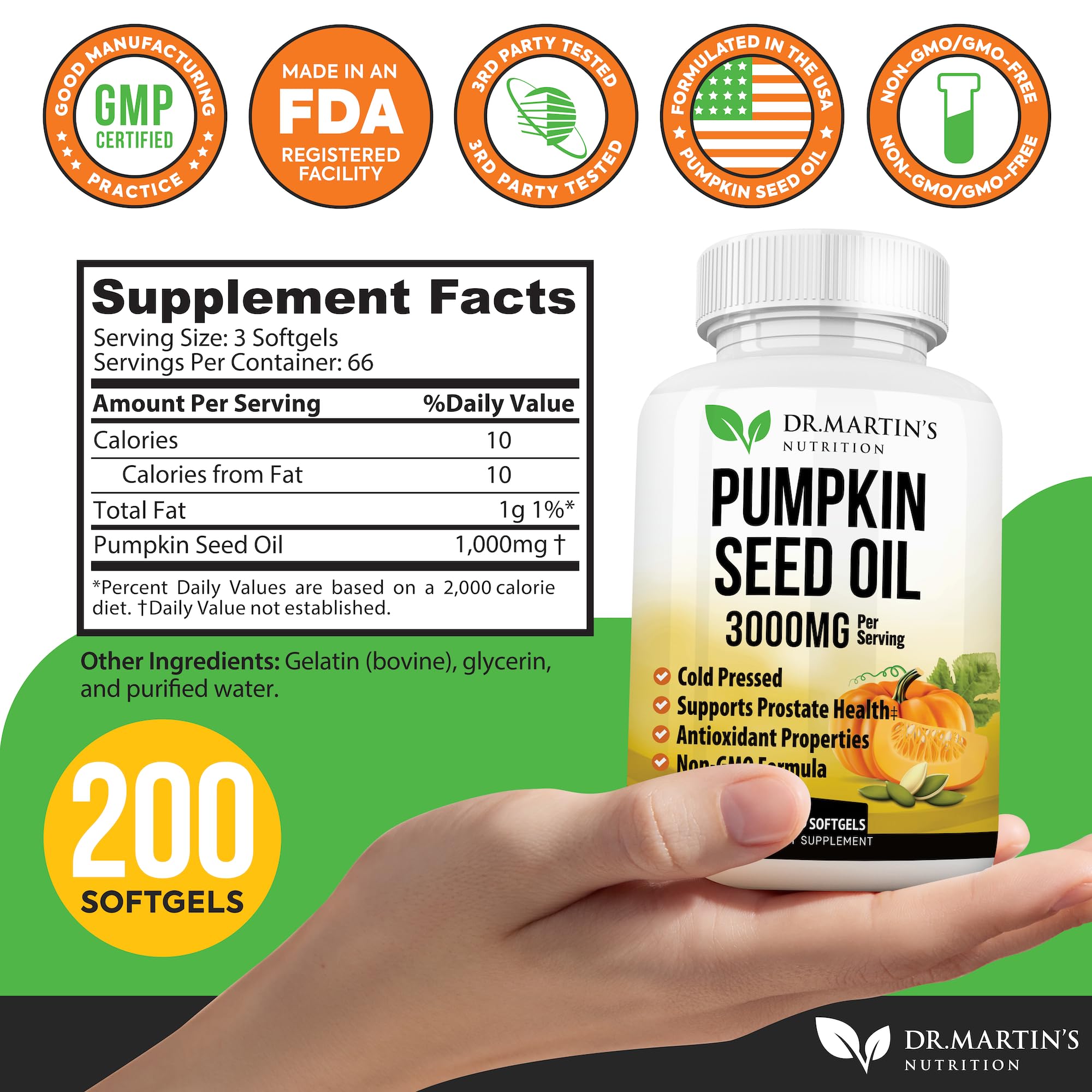 Close-up of pumpkin seed oil softgel capsules