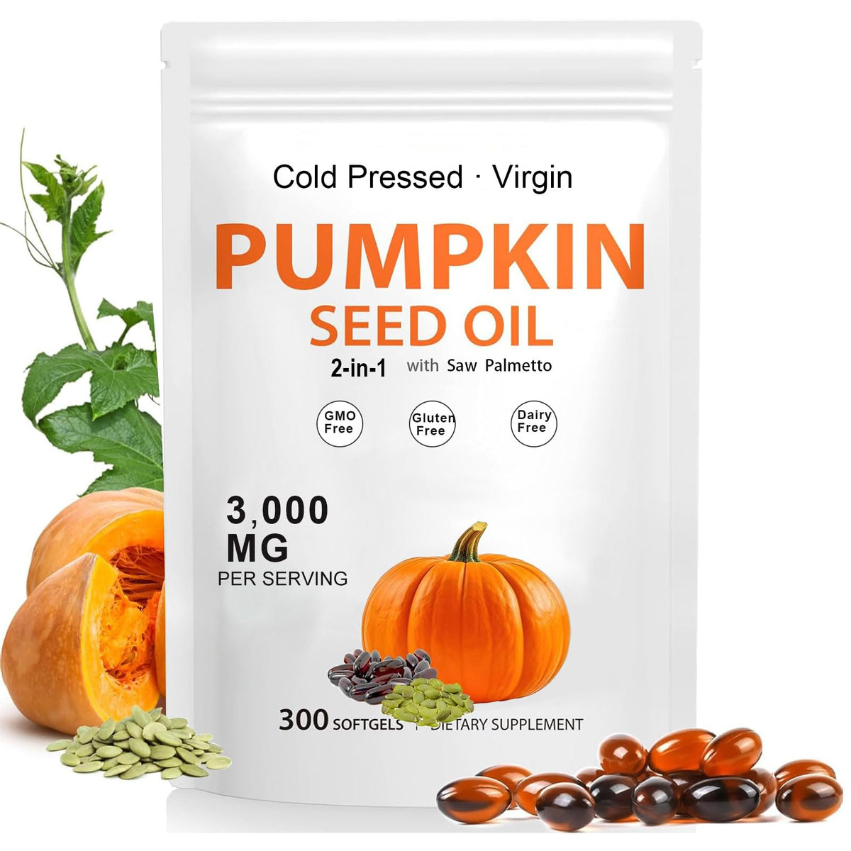 Pumpkin seed oil capsules with saw palmetto bottle label