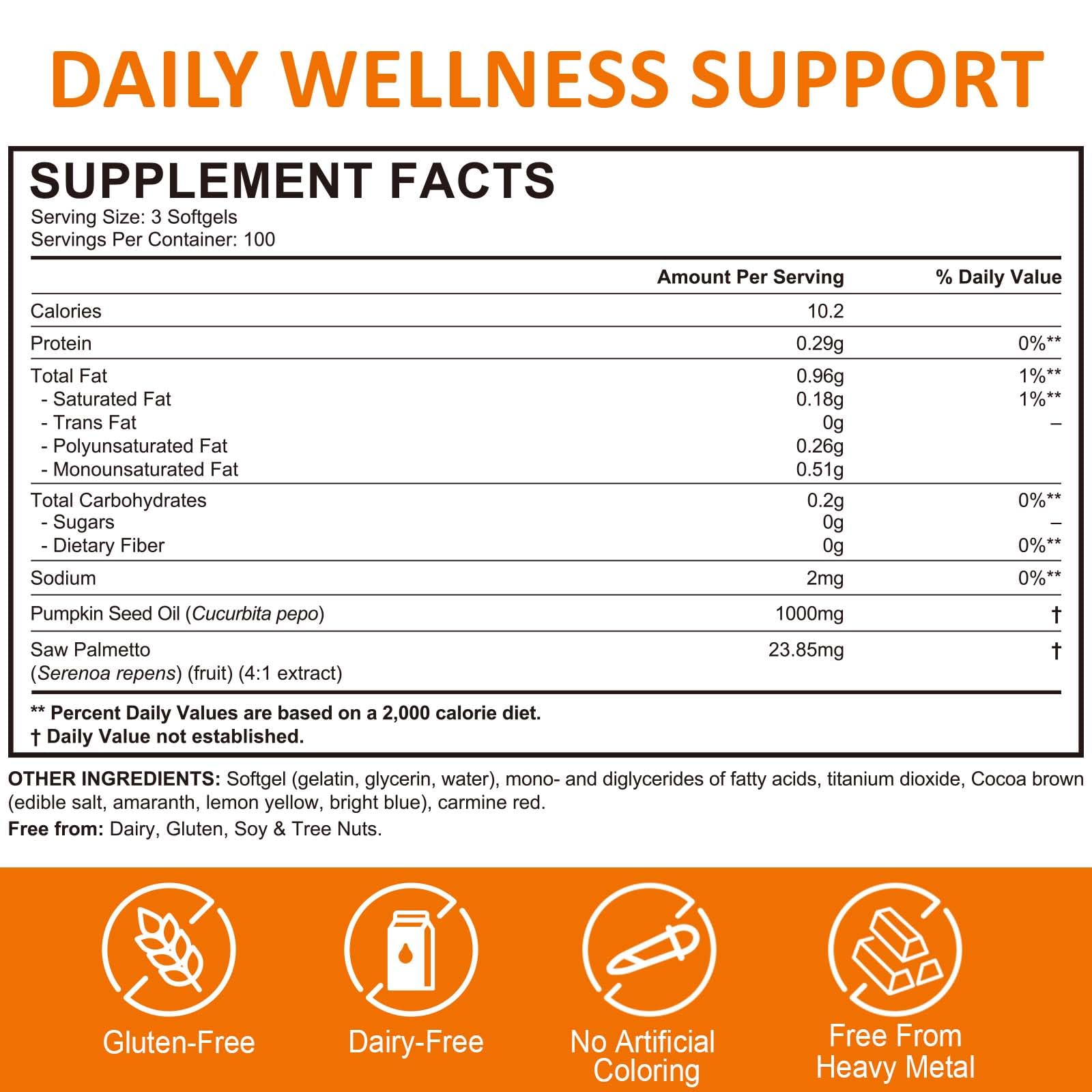 Pumpkin seed oil capsules and saw palmetto supplement