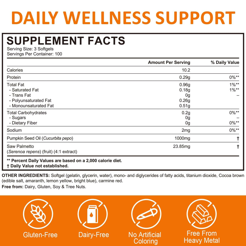 Pumpkin seed oil capsules and saw palmetto supplement