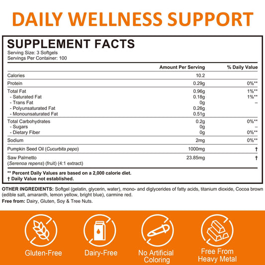 Pumpkin seed oil capsules and saw palmetto supplement