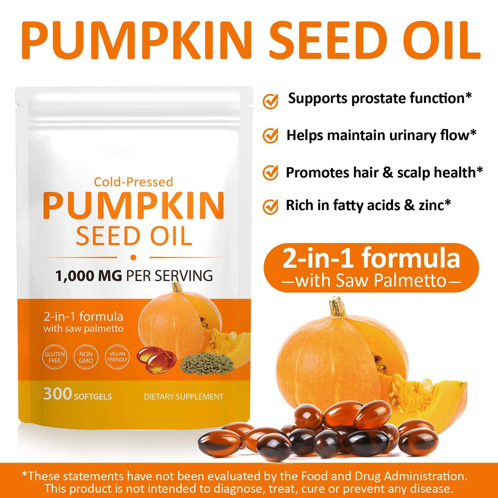 Softgel capsules containing pumpkin seed oil and saw palmetto