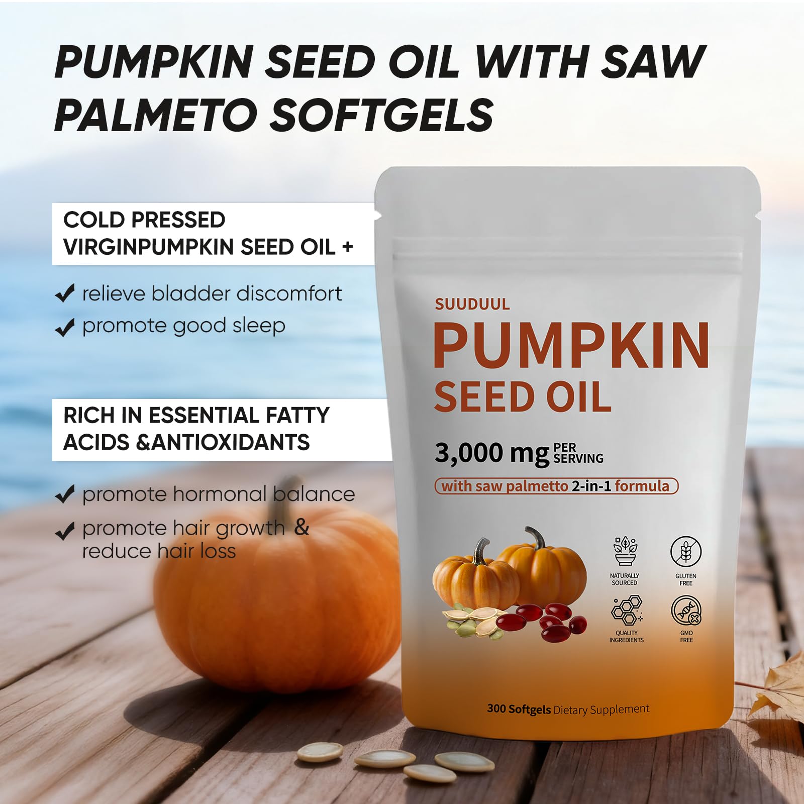 Pumpkin seed oil capsules with saw palmetto extract