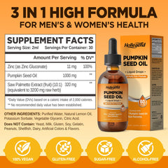Ingredients label showing pumpkin seed oil, saw palmetto, and zinc