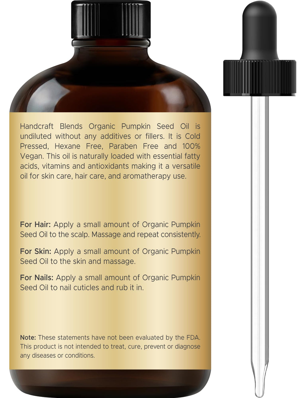 Close-up of pumpkin seed oil bottle label
