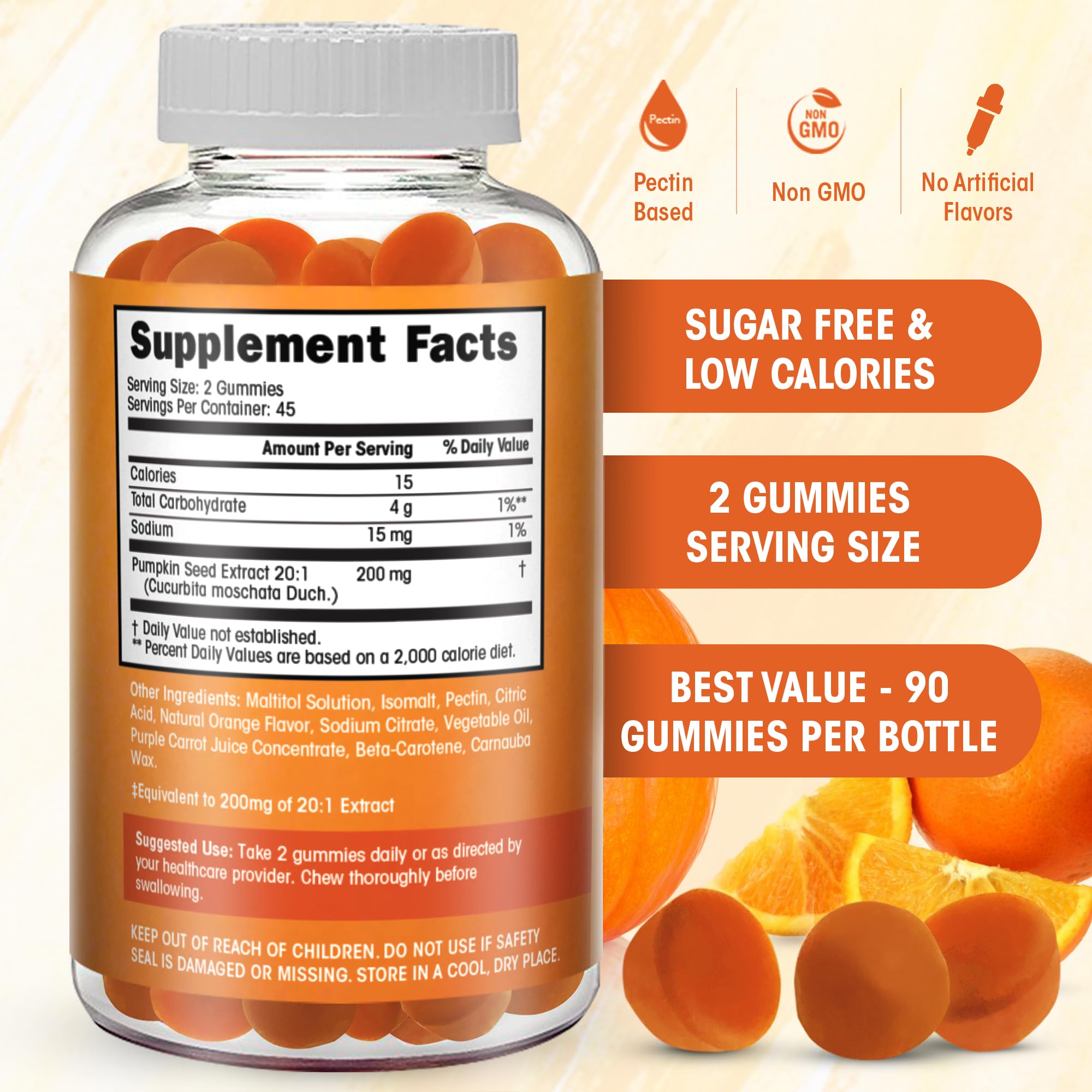 Nutrition ingredients panel for pumpkin seed oil gummies
