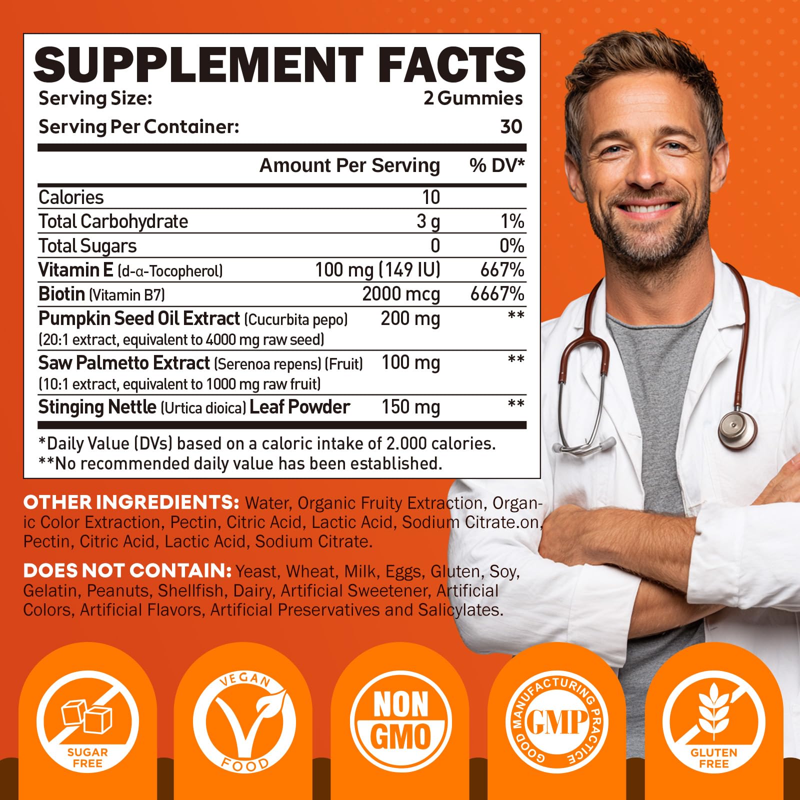 Gummy supplement ingredients and label for pumpkin seed oil formula