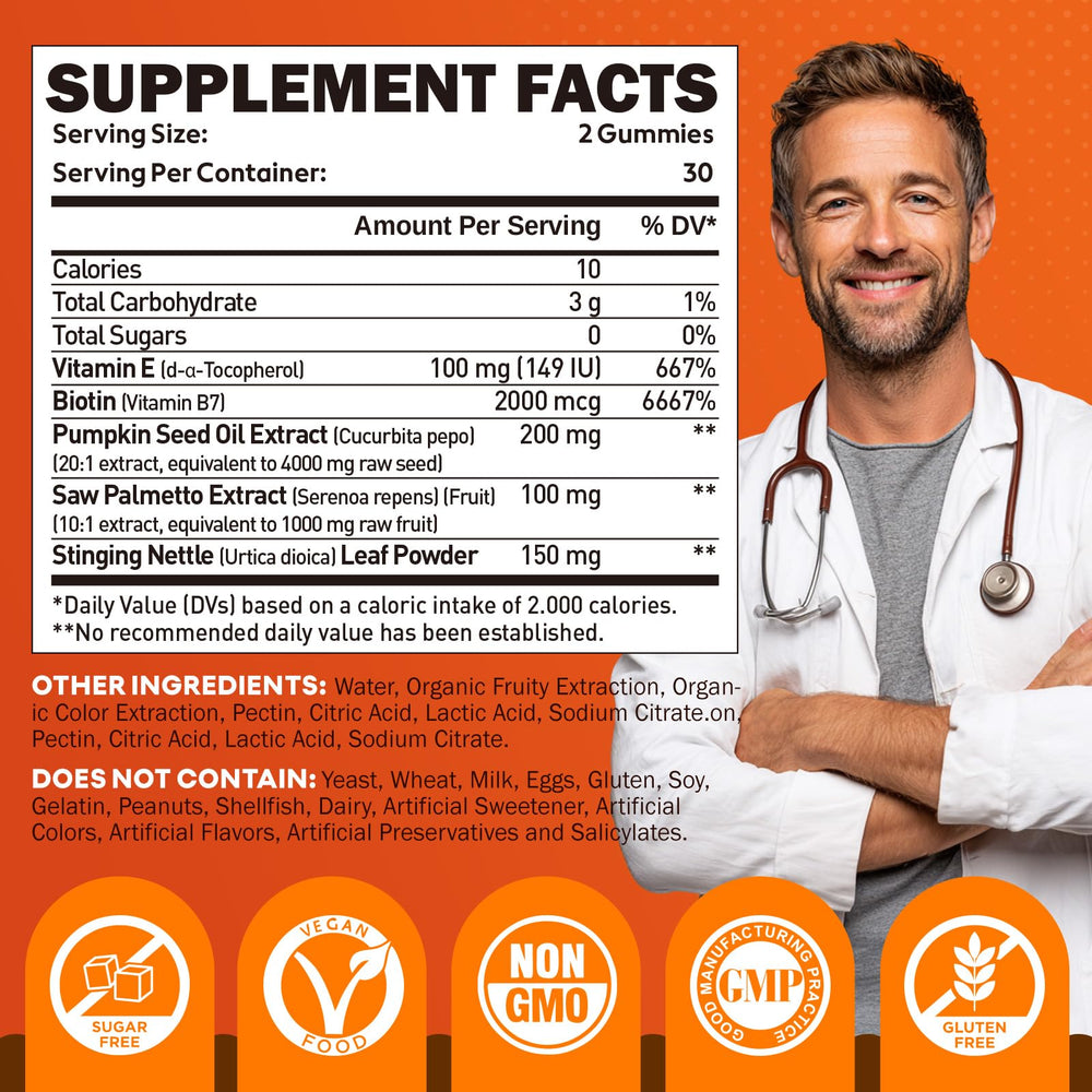 Gummy supplement ingredients and label for pumpkin seed oil formula