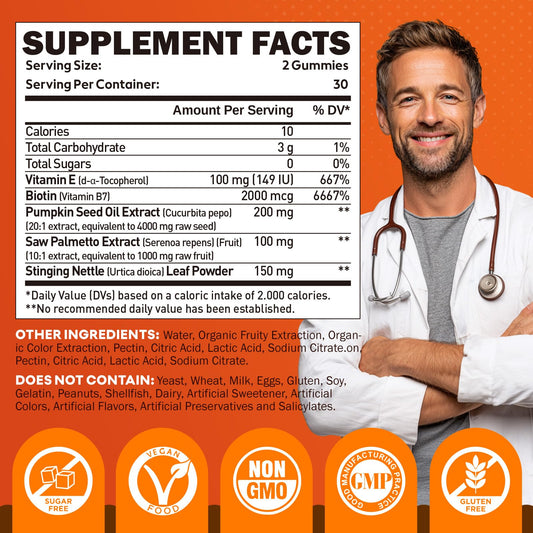 Gummy supplement ingredients and label for pumpkin seed oil formula