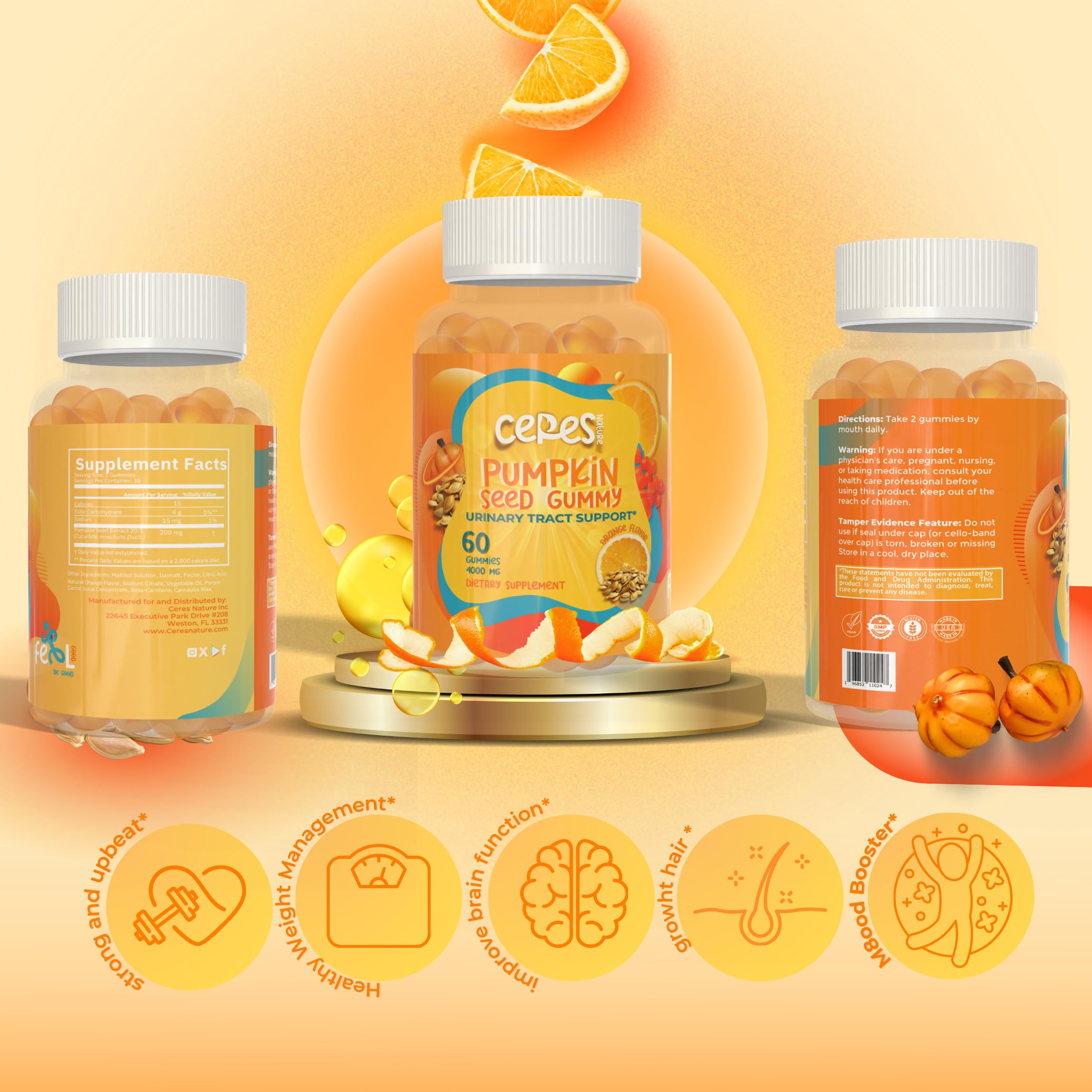 Made in USA label on pumpkin seed oil gummies packaging