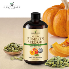 Organic pumpkin seed oil packaging showing vegan and hexane-free claim