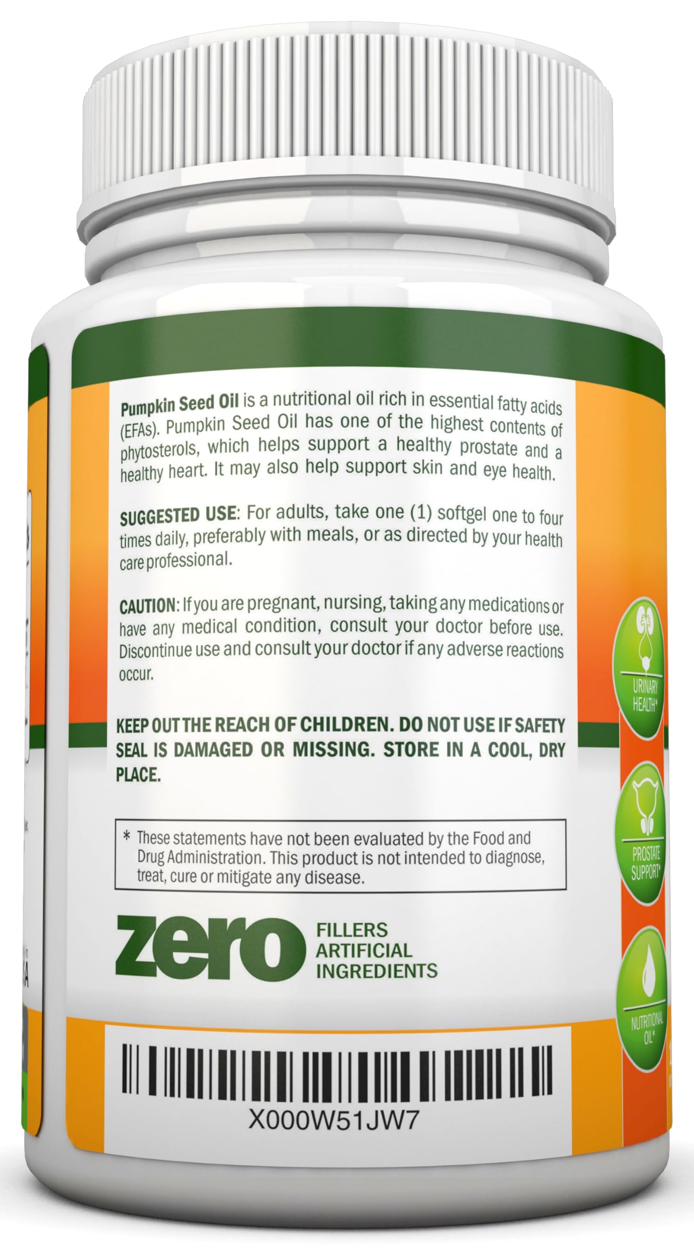Ingredients panel for pumpkin seed oil supplement