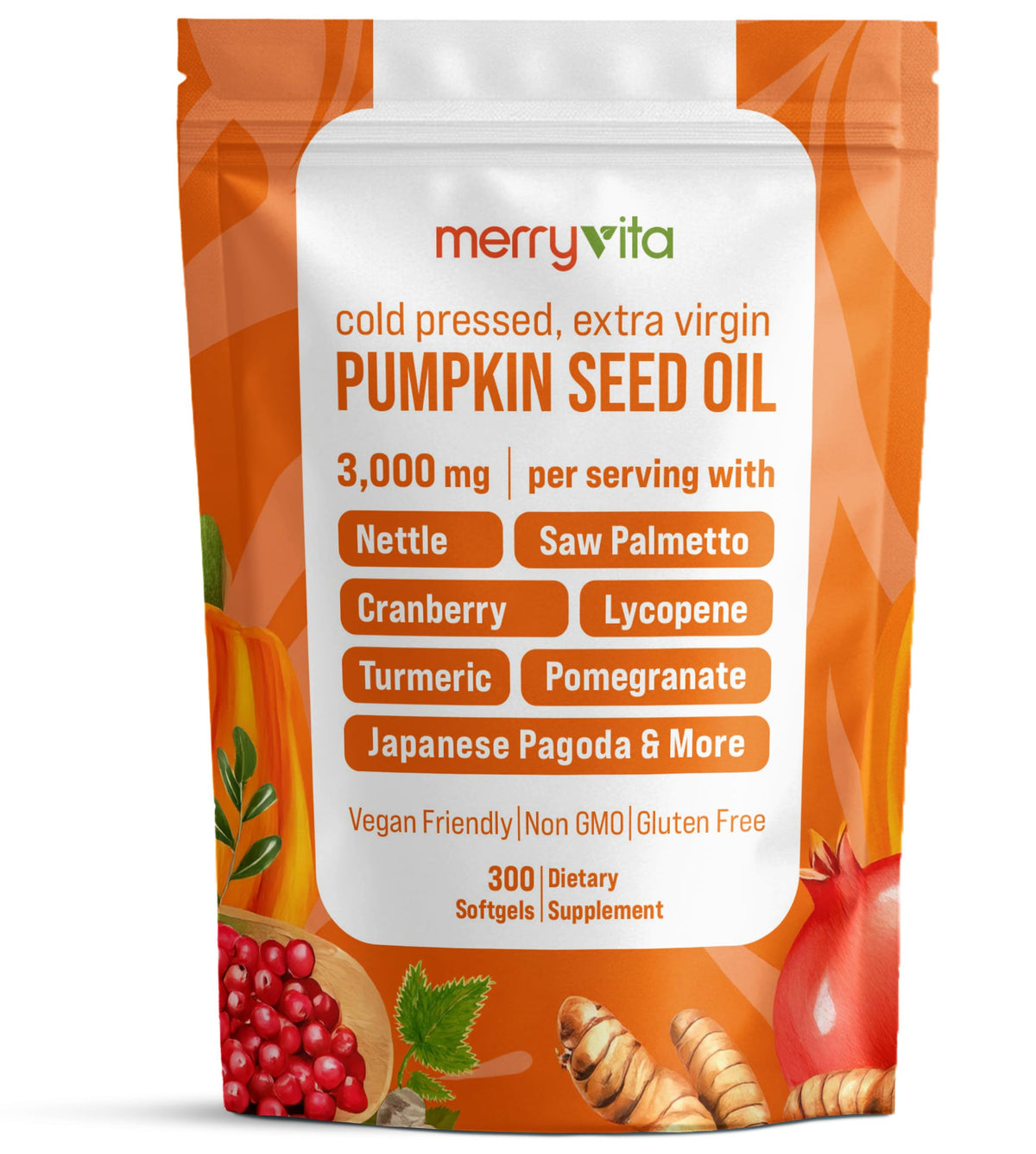 Bottle of Pumpkin Seed Oil Prostate Health supplement with label