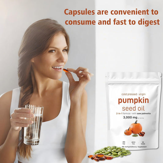 Close-up of cold-pressed pumpkin seed oil softgels