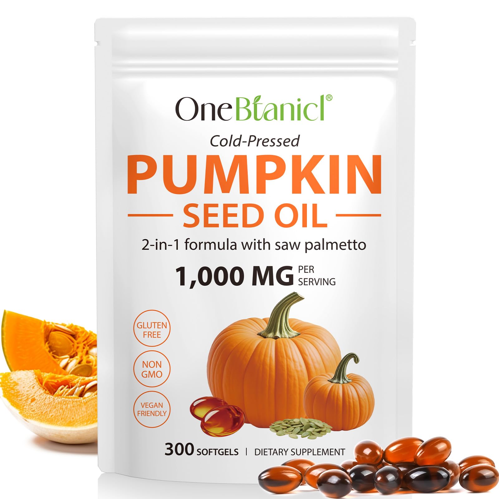 Front view of Pumpkin Seed Oil with Saw Palmetto softgels bottle