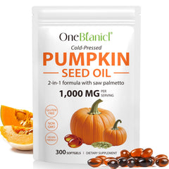 Front view of Pumpkin Seed Oil with Saw Palmetto softgels bottle
