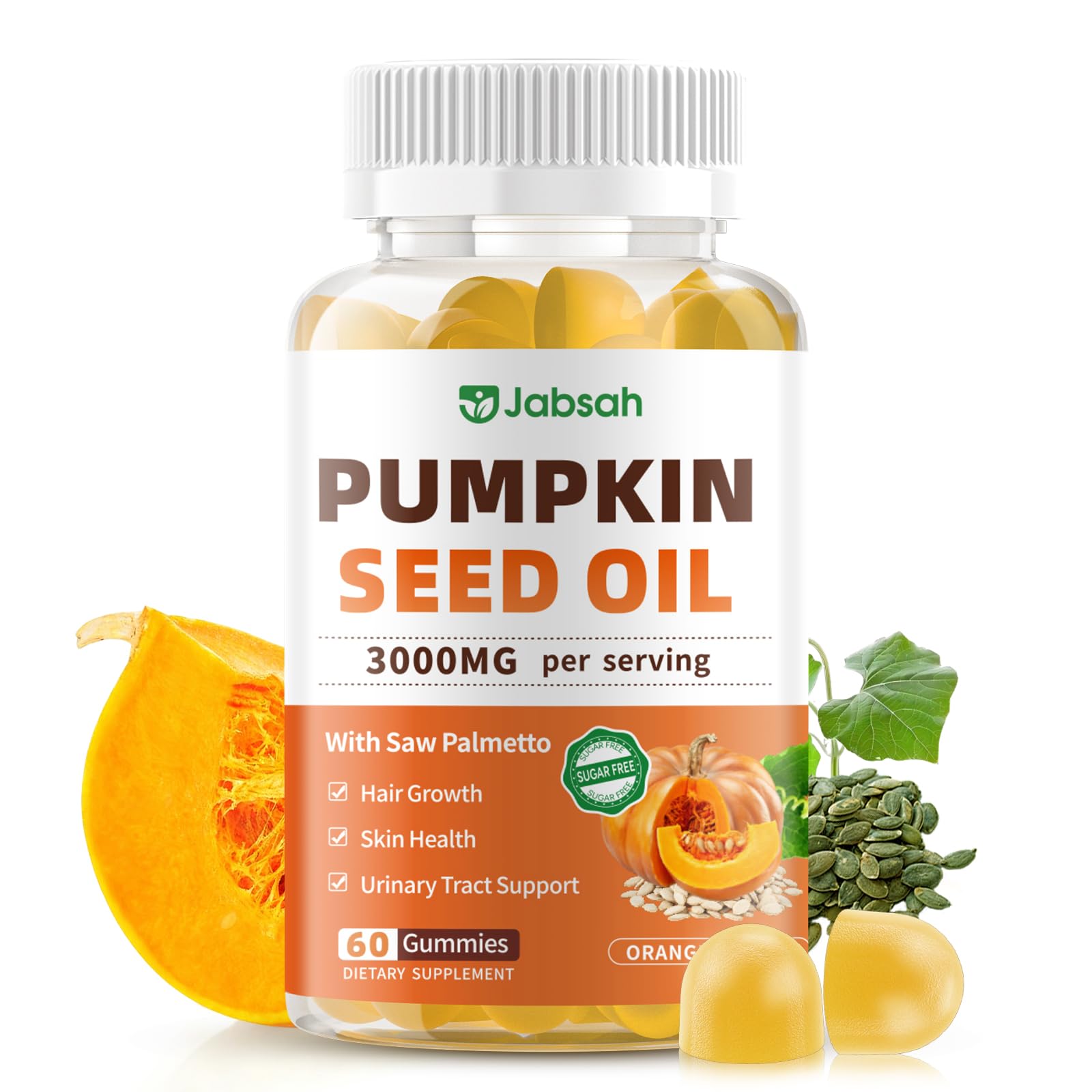 Pumpkin Seed Oil with Saw Palmetto Gummies bottle – orange flavor