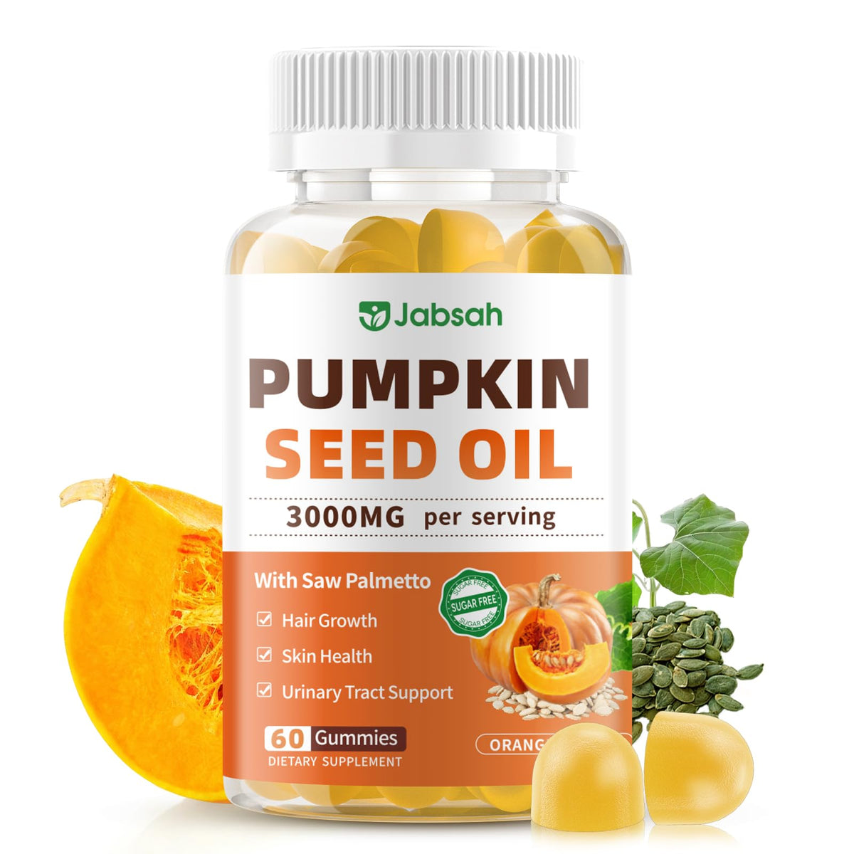 Pumpkin Seed Oil with Saw Palmetto Gummies bottle – orange flavor