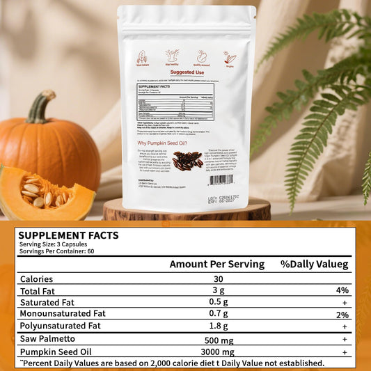 Illustration of the 2-in-1 pumpkin seed oil and saw palmetto blend