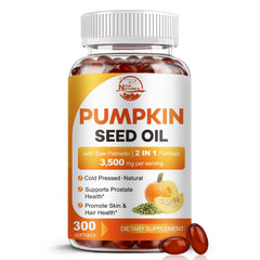 Pumpkin seed oil with saw palmetto softgels label and bottle