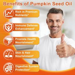 Close-up of pumpkin seed oil softgels showing 3500mg strength