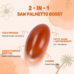 Nutrition facts and serving size for 3000mg pumpkin seed oil and 300mg saw palmetto
