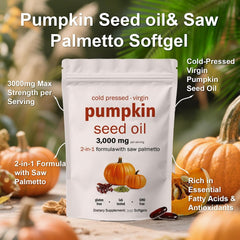 Pumpkin seed oil softgels showing 180/300 serving option