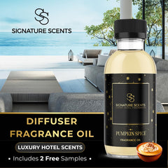 Close-up of Pumpkin Spice diffuser oil bottle showing 4.05 fl oz (120 ml)