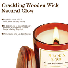 Pumpkin Spice candle close-up with wood wick
