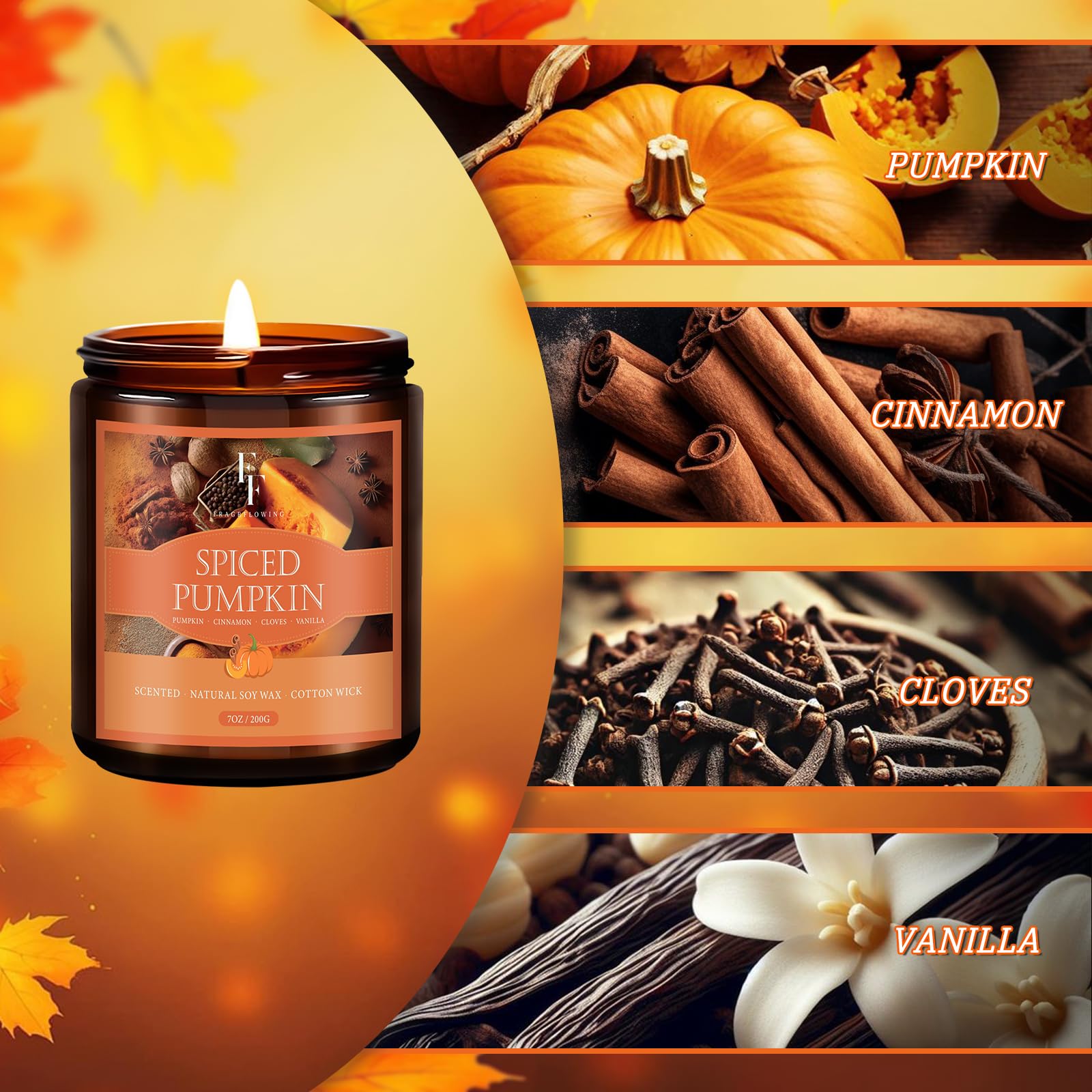 Close-up of pumpkin spice scented candle
