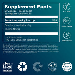 Scoop of unflavored Creatine Monohydrate Taurine powder