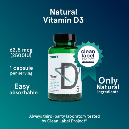 Close-up of Puori D3 softgels