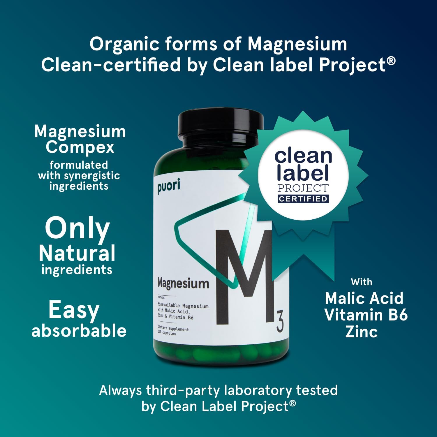 Close-up of 120 vegan capsules in bottle