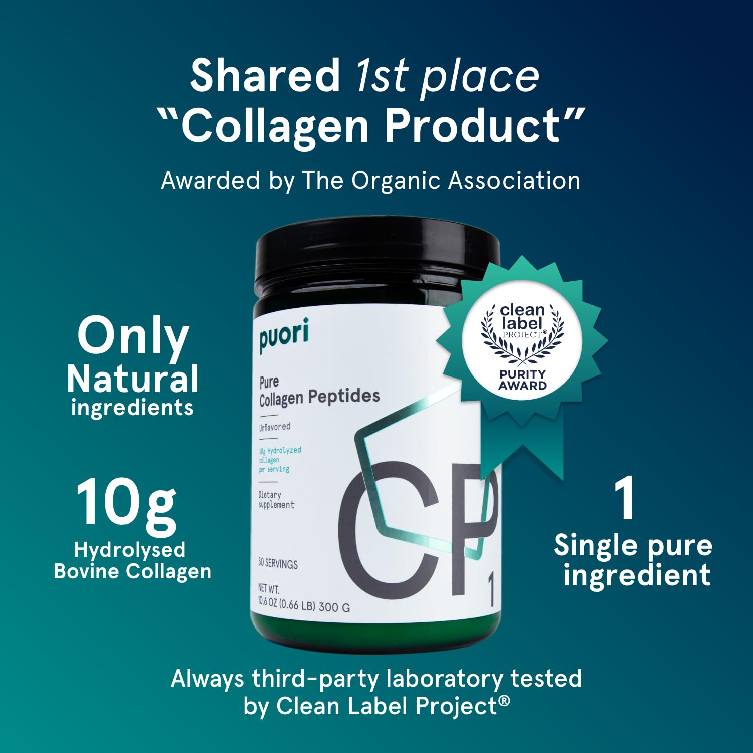 Close-up of CP1 collagen peptides powder label