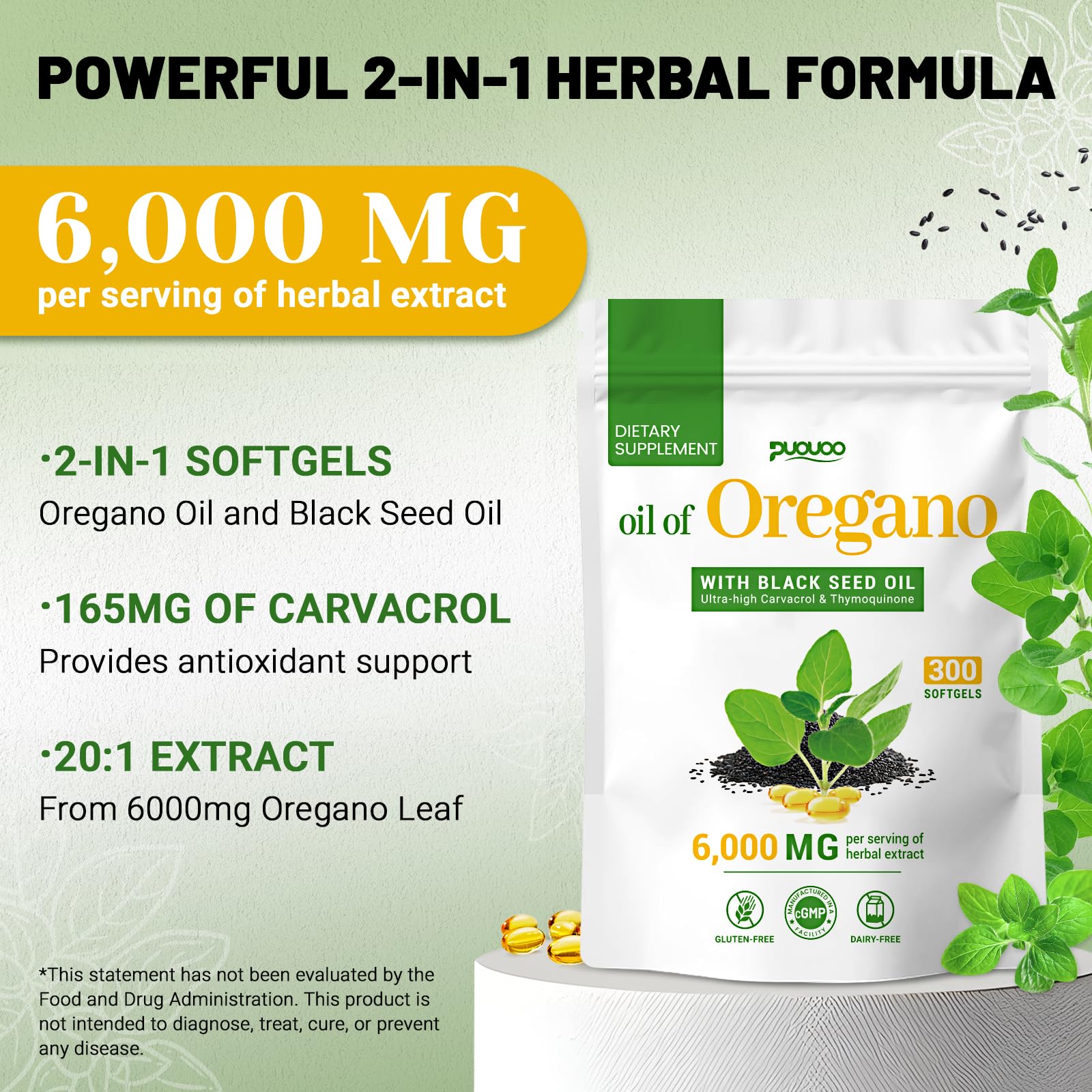 Product image showing 2 in 1 oregano oil capsules